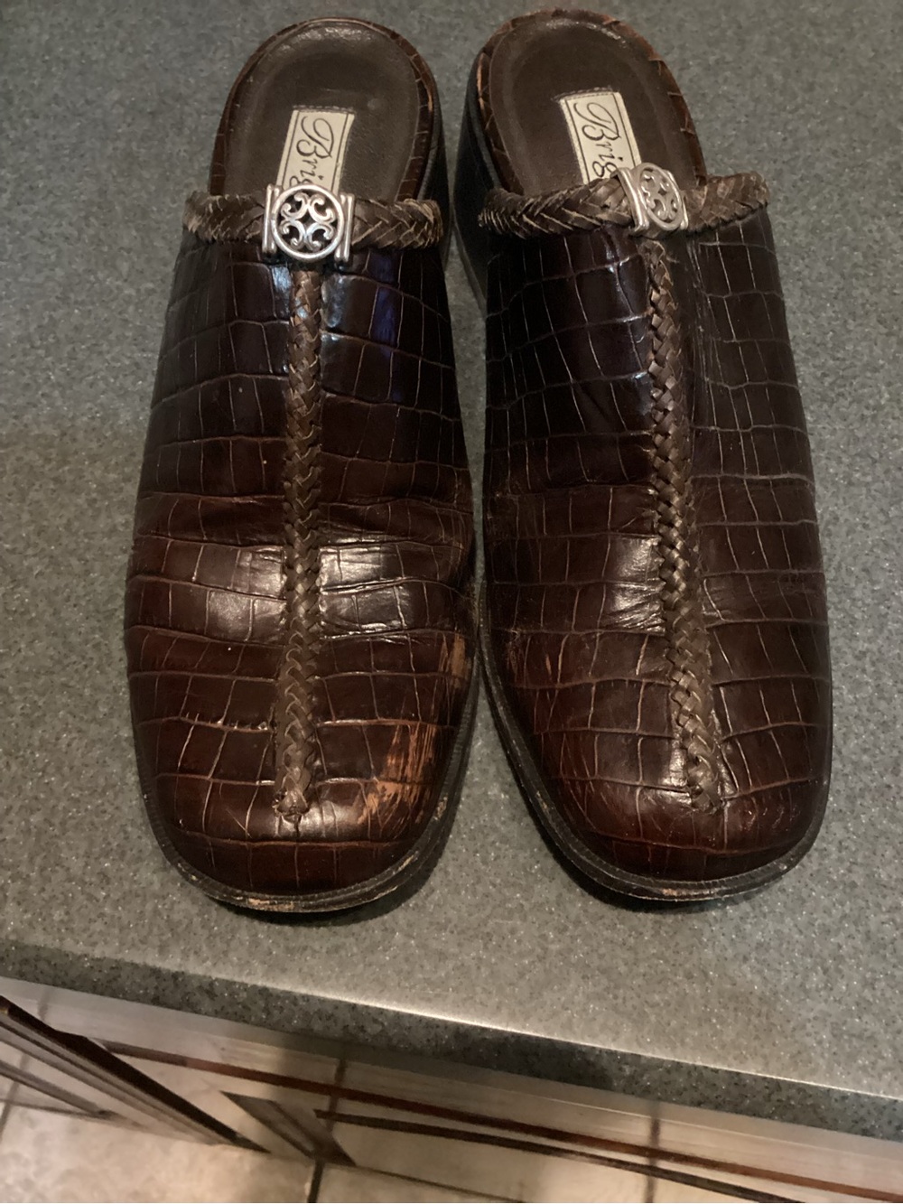 Brighton Dark Brown Croc-Embossed Leather Slip-On Loafers
